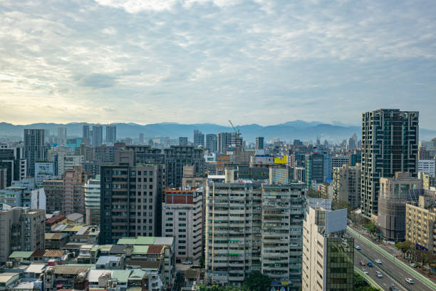 high angle view Taipei City cloudy morning