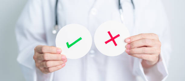 istock Doctor show Wrong symbol paper. True and false, accept and rejected, evaluation, Diagnosis, Vote, Poll, Yes or No, Health, Medical and Survey concepts 1632852253