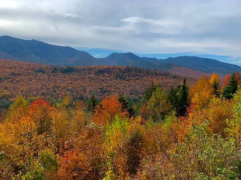 Hancock Overlook during foliage season in White Mountain National Forest, Kancamagus Highway, New Hampshire