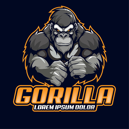Gorilla mascot logo design. Gorilla head logo, Big monkey mascot illustration, black background