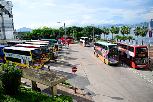 Sheung Wan Bus Terminus outside the Macau Ferry Terminal in Hong Kong - 08/12/2023 17:04:03 +0000.