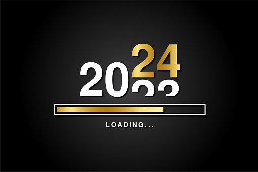 Loading process ahead of new year 2024. Symbol of new year 2024 celebration. Creative festive banner with trendy design.