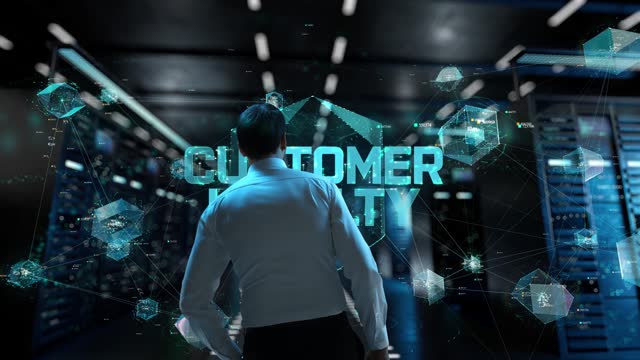 Customer Loyalty. IT Administrator Activating Modern Data Center Server with Hologram.