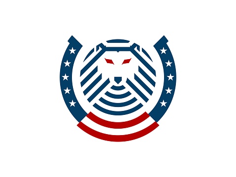 Horse shoe with american flag and lion