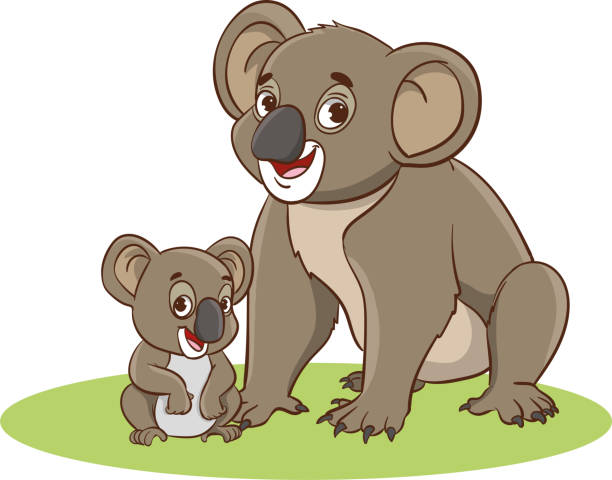 ilustrações de stock, clip art, desenhos animados e ícones de vector illustration of mother koala and baby koala - koala young animal australia mother