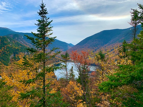 Artist’s Bluff, view of Echo Lake during Foliage Season at Cannon Mountain, Franconia Notch State Park, New Hampshire