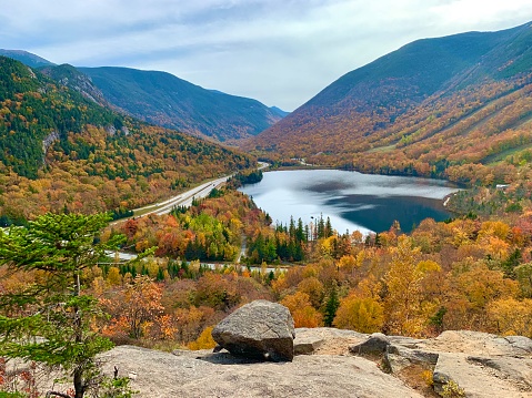 Artist’s Bluff, view of Echo Lake during Foliage Season at Cannon Mountain, Franconia Notch State Park, New Hampshire