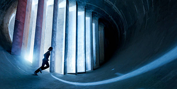 silhouette of a young woman running in futuristic environment, iStockalypse Berlin - Germany 2012