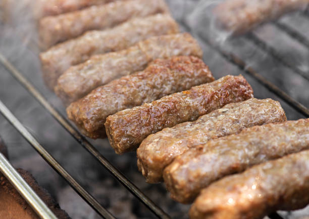 Cevapcici  traditional skinless sausages from Balkan stock photo