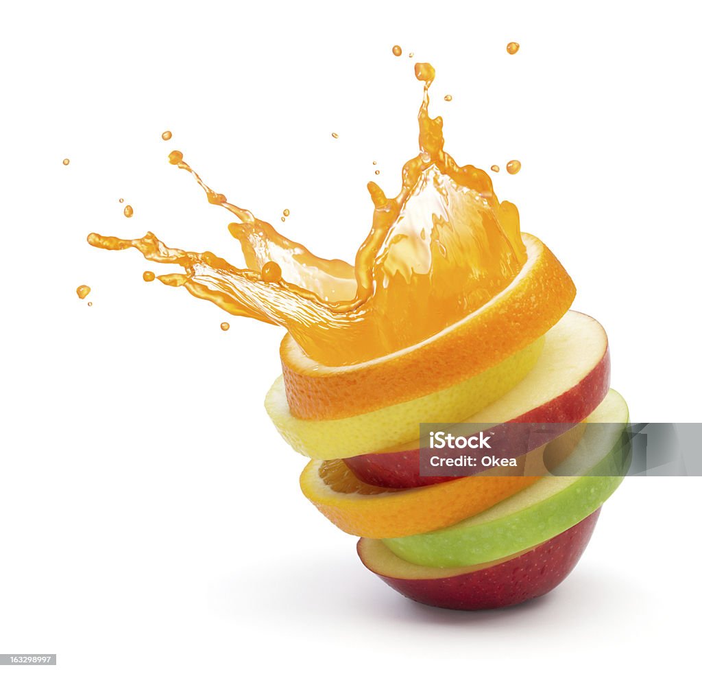 fruit punch various type of fruit slices stacked with splash, fruit punch concept Fruit Stock Photo