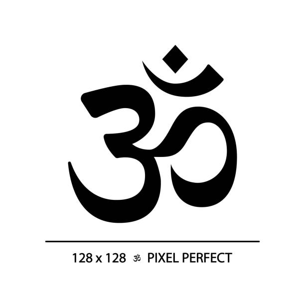 Pixel perfect om glyph style black icon 2D pixel perfect silhouette glyph style om icon, isolated vector, meditation illustration, solid pictogram. om logo clip art stock illustrations