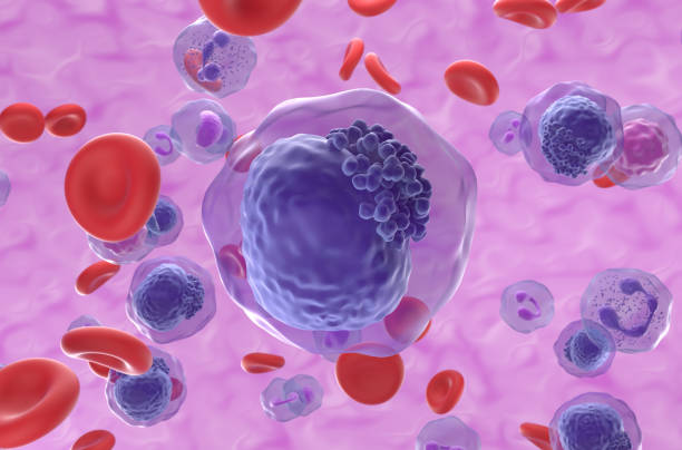 istock Acute myeloid leukemia AML cells in blood flow - closeup view 3d illustration 1632998593