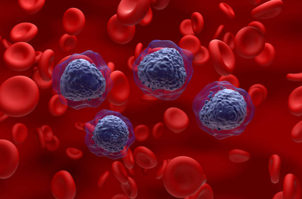 istock Acute myeloid leukemia (AML) cells in blood flow - isometric view 3d illustration 1632999331