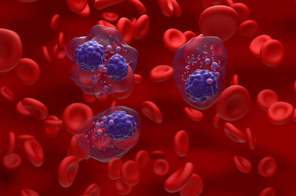 Multiple myeloma cells cluster in the blood flow - isometric view 3d illustration stock photo