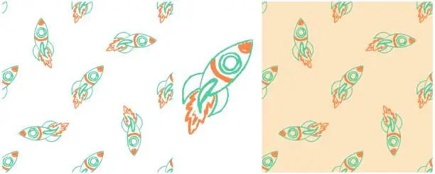 Vector illustration of Set drawings with wax crayons. Print for cloth design, textile, fabric, wallpaper, wrapping paper