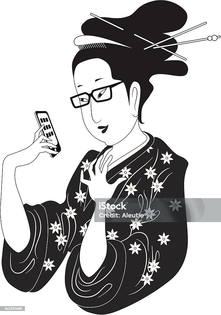 日本の女性がスマートフォン - めがねのロイヤリティフリーベクトルアート