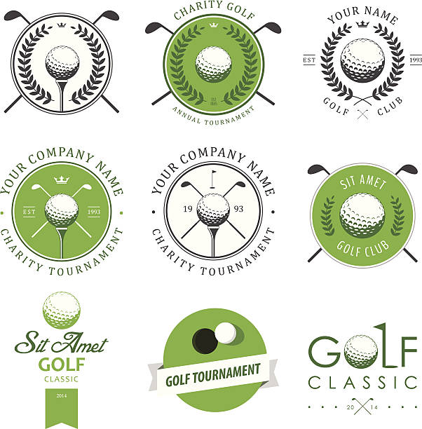 ilustraciones, imágenes clip art, dibujos animados e iconos de stock de juego de golf club, labels and emblems - tee