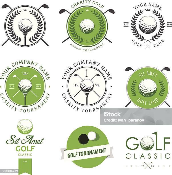 Ilustración de Juego De Golf Club Labels And Emblems y más Vectores Libres de Derechos de Pelota de golf - Pelota de golf, Tee, Golf