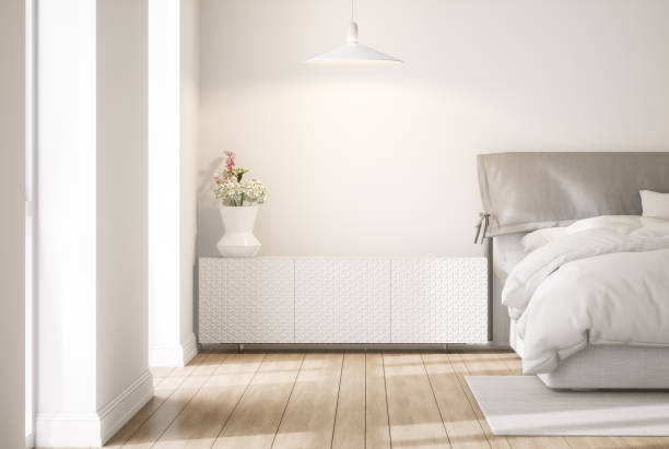 istock Close up shot of empty white wall in the bedroom for copy space 3d render 1633043854
