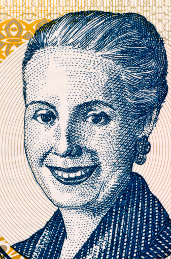 Eva Peron on 2 Pesos 2001 Banknote from Argentina. Less than 30 percent of the banknotes is visible.