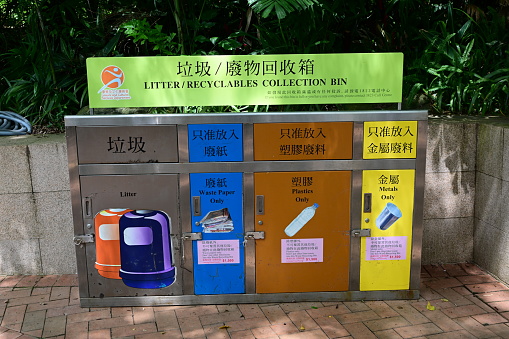 Garbage bin with garbage sorting function in beijing street