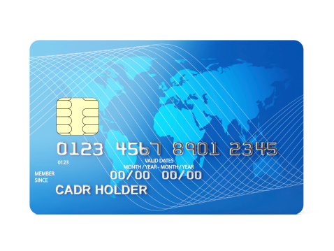 3d illustration of credit card front view. Isolated on white background