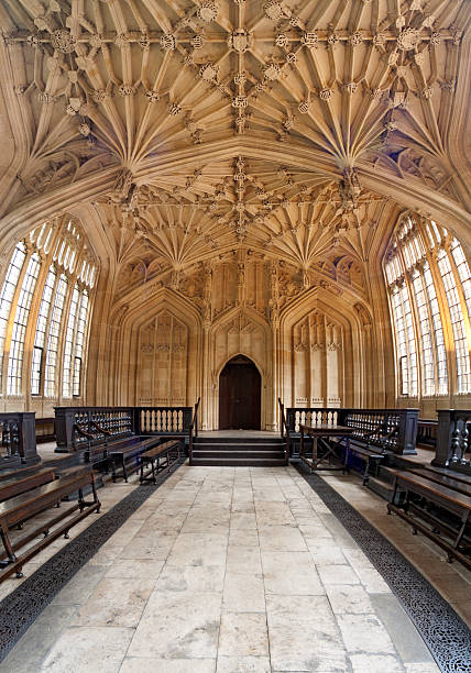 Divinity School Oxford, England The Divinity School, a room in the Bodleian Library, Oxford, UK. bodleian library stock pictures, royalty-free photos & images