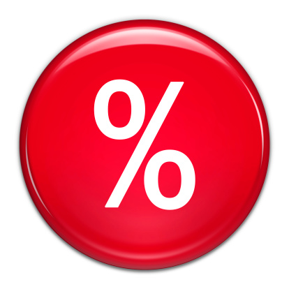 Button with symbol for Percentage. Isolated on white with clipping path.