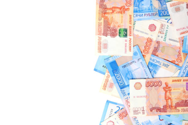 istock Banknotes Russian ruble in denominations two and five thousand rubles white background. 1633118445