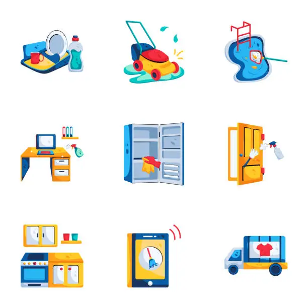 Vector illustration of Collection of Cleaning Flat Icons