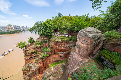 ancient leshang grand buddha statue located in Shizhong district of leshan sichuan province china