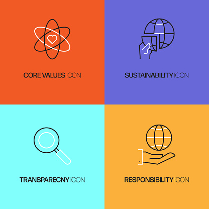 CORPORATE SOCIAL RESPONSIBILITY Related Vector Thin Line Icons. Outline Symbol Collection