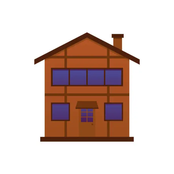 Vector illustration of Two-storey wooden house exterior flat style, vector illustration