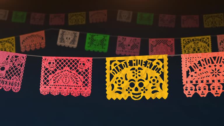 Several Mexican perforated paper or pecked paper with Day of the Dead theme.