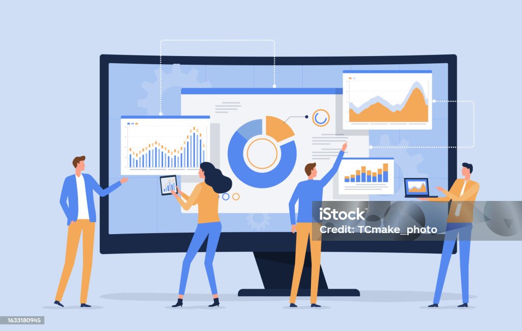 Data Visualization Team Vector Business Data Analytics Research And Data Scientist Team Meeting ...