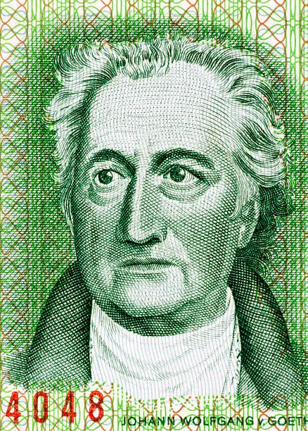Johann Wolfgang von Goethe on 20 Marks 1975 Banknote from East Germany. Less than 30 percent of the banknotes is visible.