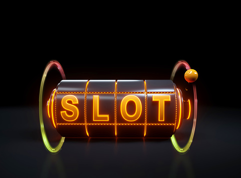 Casino Slot Machine Gambling Concept With Neon Orange Lights - 3D Illustration, 3D Realistic Render