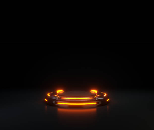 istock Pedestal For Product Showcase With Orange Neon Light 1633206559