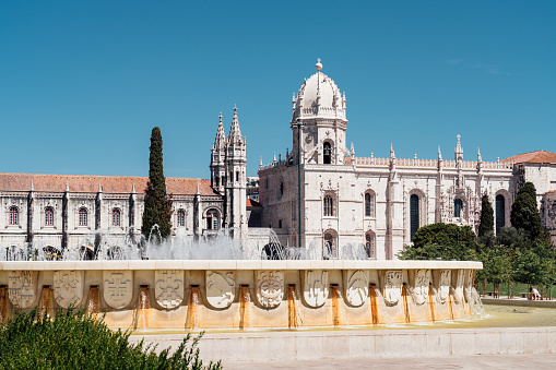 Lisbon, Portugal- Aug 20, 2023: The Jerónimos Monastery or Hieronymites Monastery in Lisbon (Portugal). Monastery of the Order of Saint Jerome in the parish of Belém.