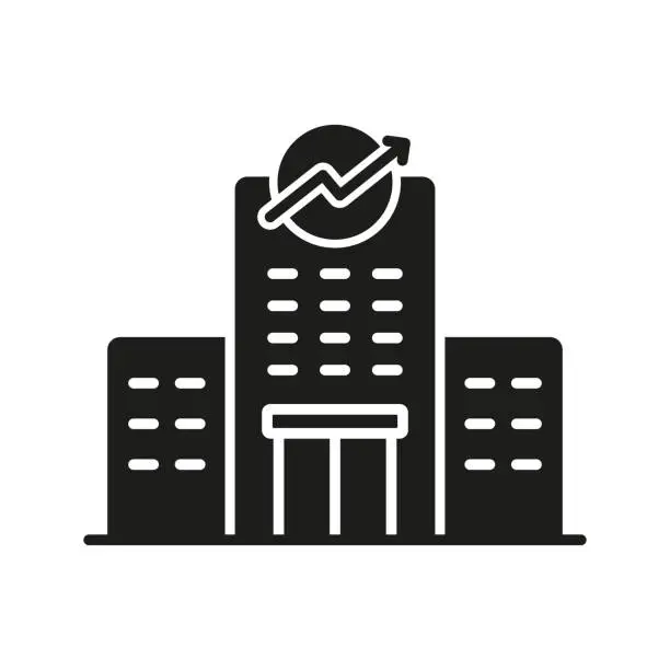 Vector illustration of Real Estate Business Silhouette Icon. City Apartment or Office Building Glyph Pictogram. Company Facade in Skyscraper Solid Sign. Residential House Construction Symbol. Isolated Vector Illustration