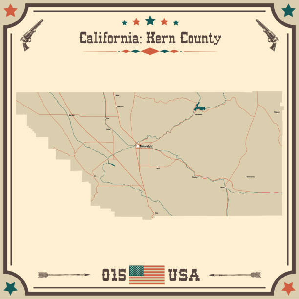 große und genaue karte von kern county, kalifornien, usa mit vintage-farben. - california map counties county stock-grafiken, -clipart, -cartoons und -symbole