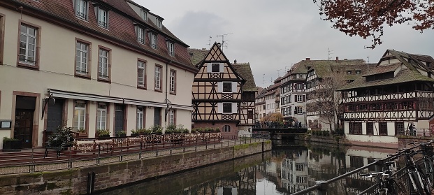 Image of the beautiful neighbourhood of Petite France in Strasbourg during Christmas. The image was taken in December 2022
