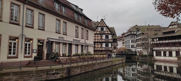 Image of one of the canals of the neighbourhood of Petite France in Strasbourg. Image taken in December 2022