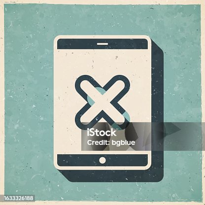 istock Tablet PC with cross mark. Icon in retro vintage style - Old textured paper 1633326188