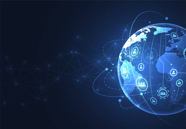 istock Global network connection. World map point and line composition concept of global business. Vector Illustration 1633327794