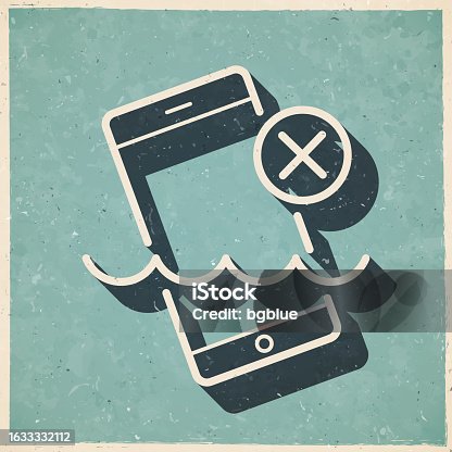 istock Smartphone not waterproof. Icon in retro vintage style - Old textured paper 1633332112
