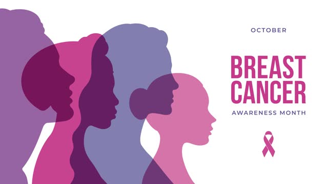 Breast cancer awareness month with diverse ethnic women group.  4k animation.