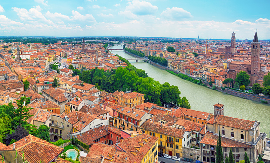 Panoramic view of Verona and Adige River, Italy