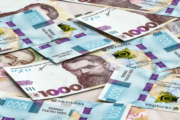 Stack of ukrainian money hryvnia (grivna, hryvna) with 1000 banknotes. Finance Stack of ukrainian money hryvnia (grivna, hryvna) with 1000 banknotes. Finance concept ukrainian currency stock pictures, royalty-free photos & images