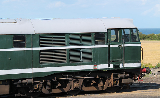 The Front of a Vintage Powerful Diesel Engine Train.